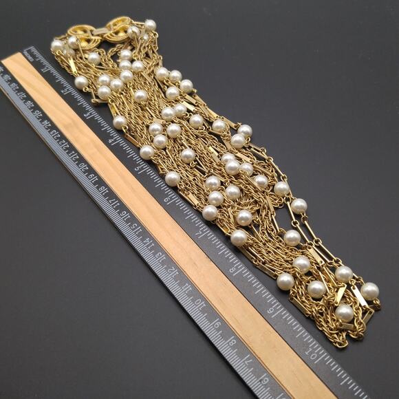 Vintage 1960s Faux Pearl Ten Strand Gold Tone Necklace - Picture 7 of 10